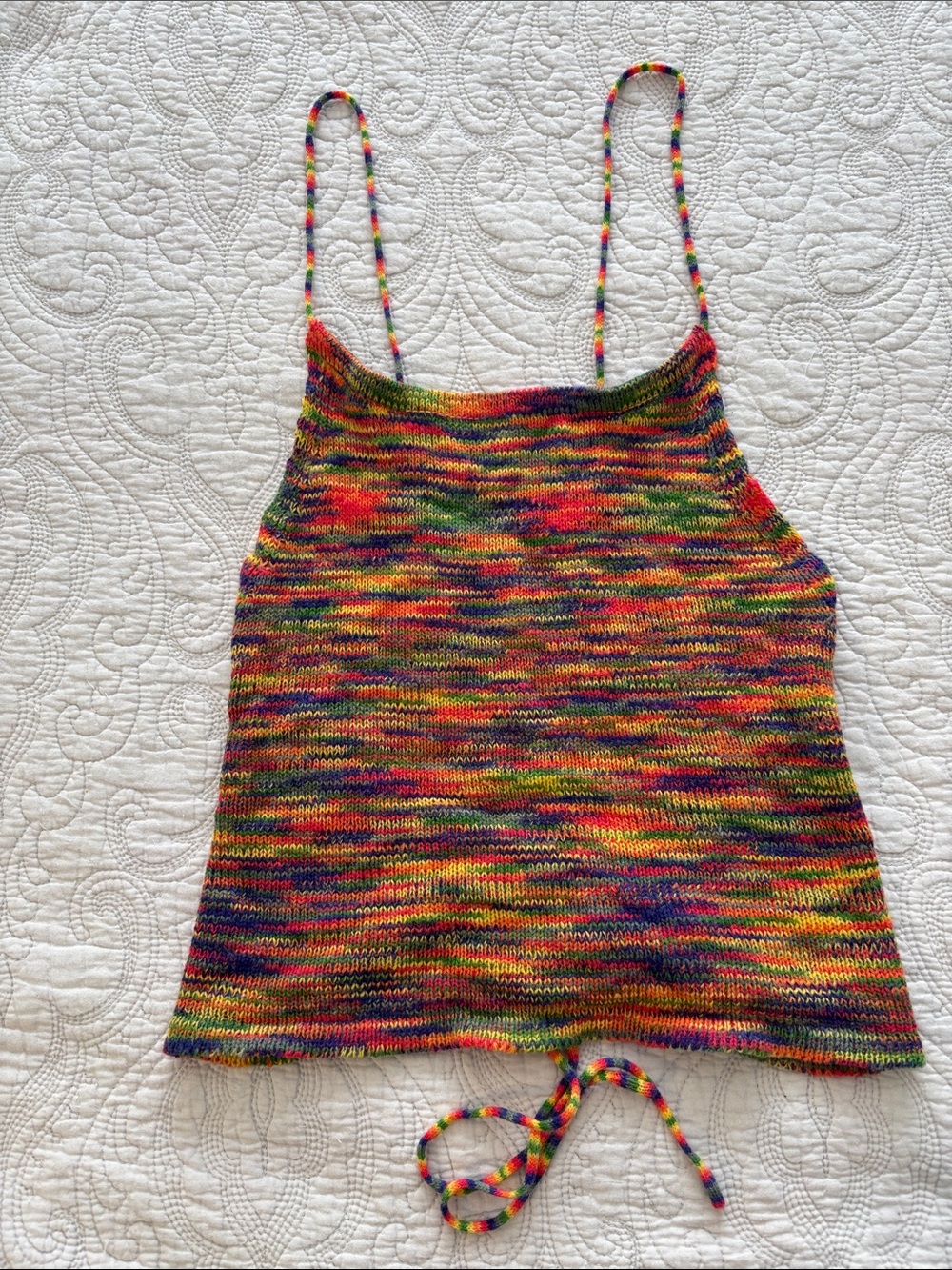 Shein Knit Open Back Halter Top with Adjustable Tie Colorful Festival Vibes